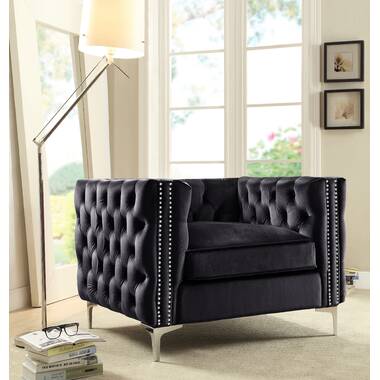 Black velvet deals tufted accent chair